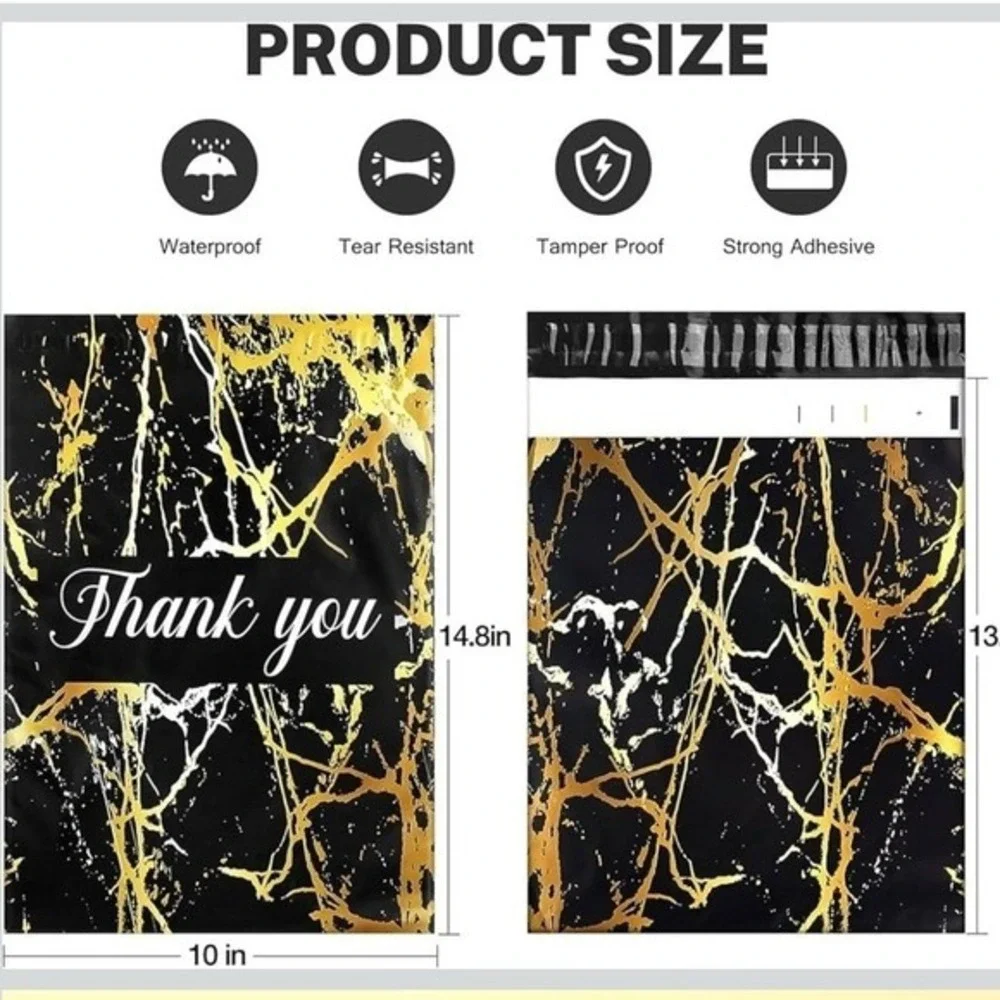 Black Gold Marble Thank You Poly Mailers 10x13 Shipping Bags Self‎ Seal